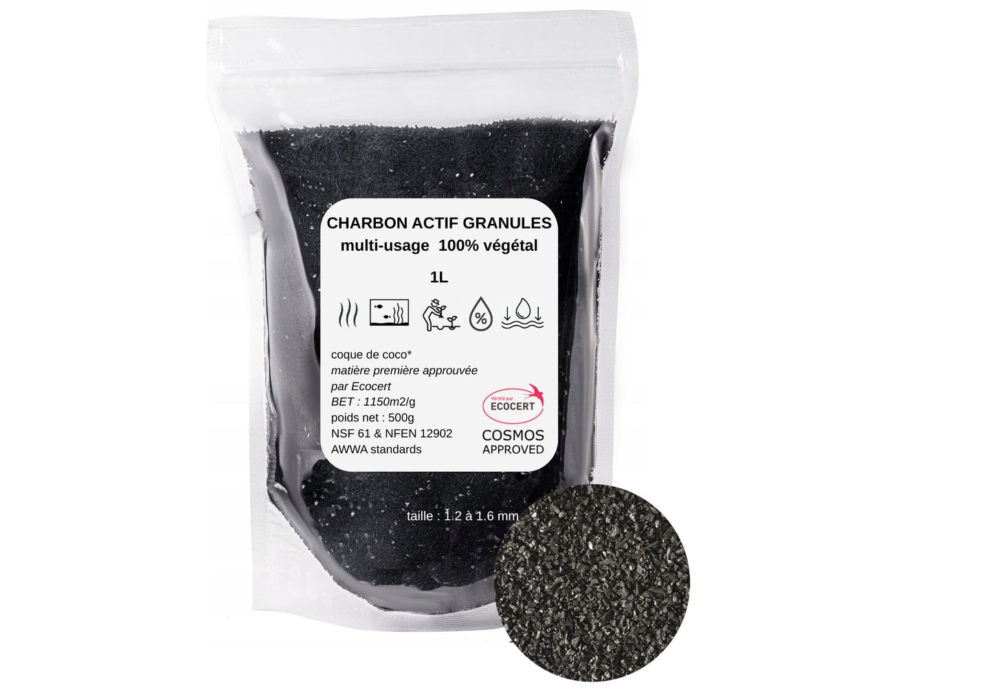 Charbon actif végétal granulés sac de 1kg