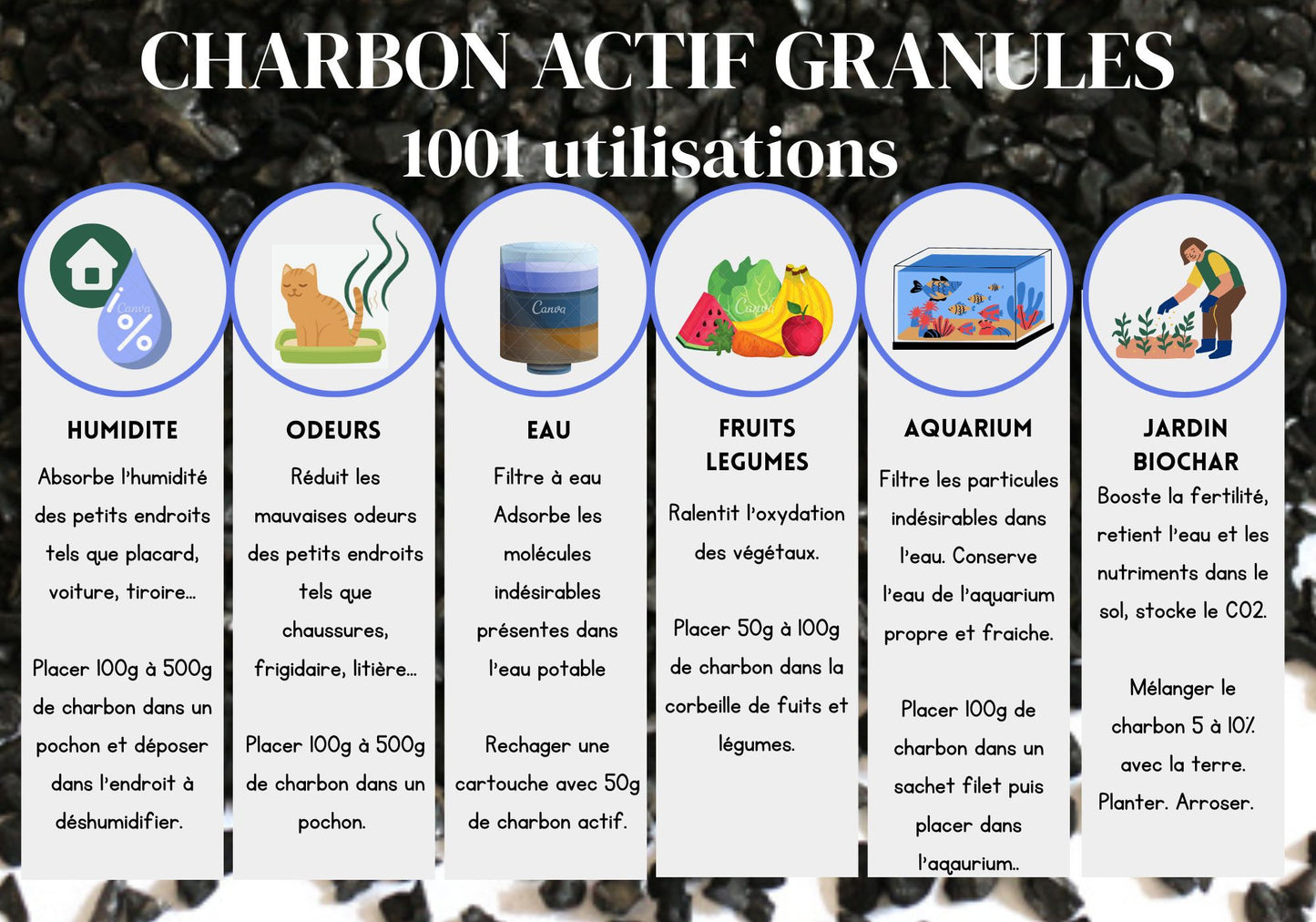 Charbon actif végétal granulés sac de 1kg